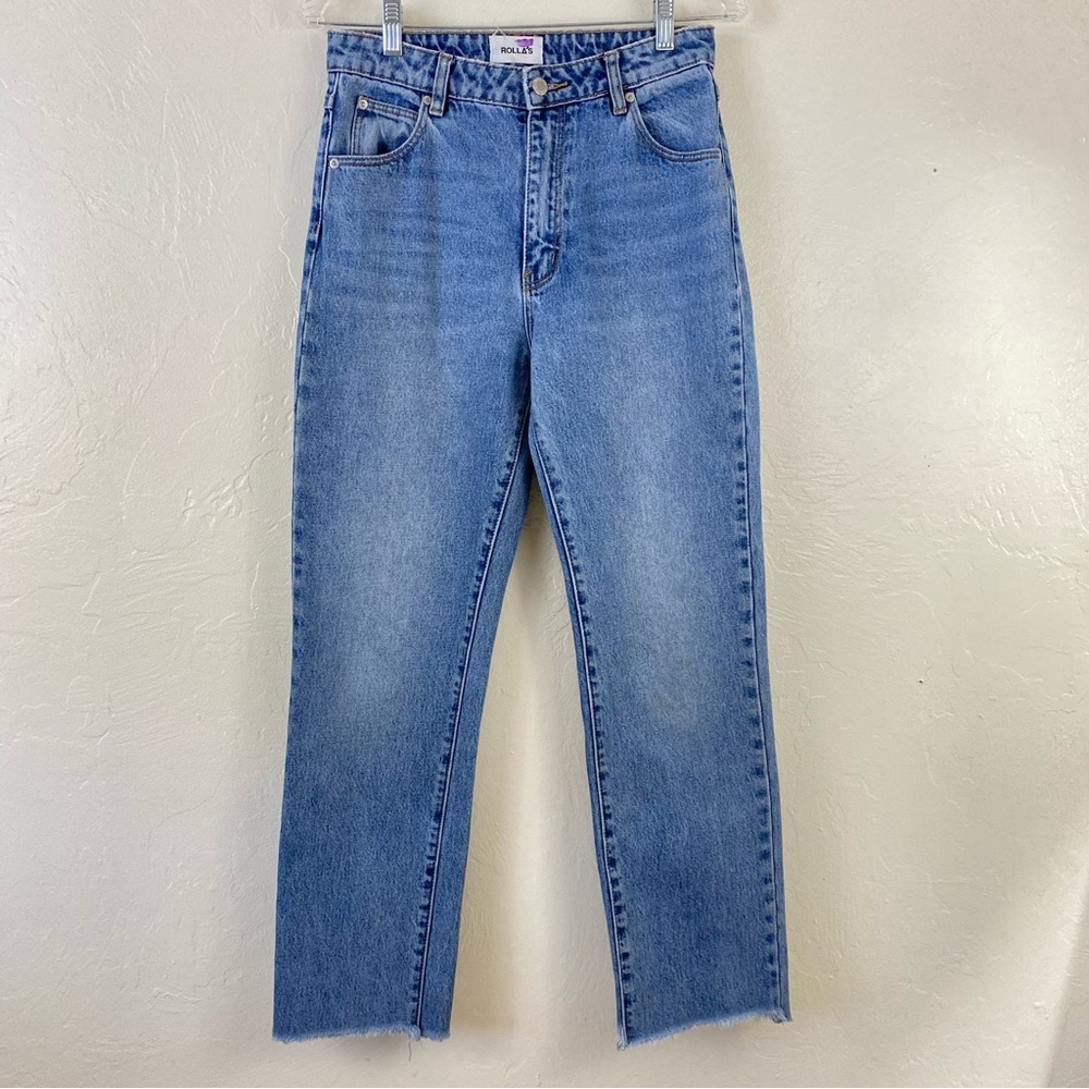 Rollas Size 28 Light Blue Cropped Straight Cotton Denim  Raw Hemline Jean